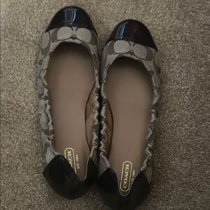 Coach Black and Gray Classic Flats with Rounded Toe